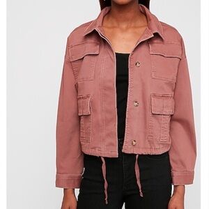 Twill Cropped Utility Jacket in Blush